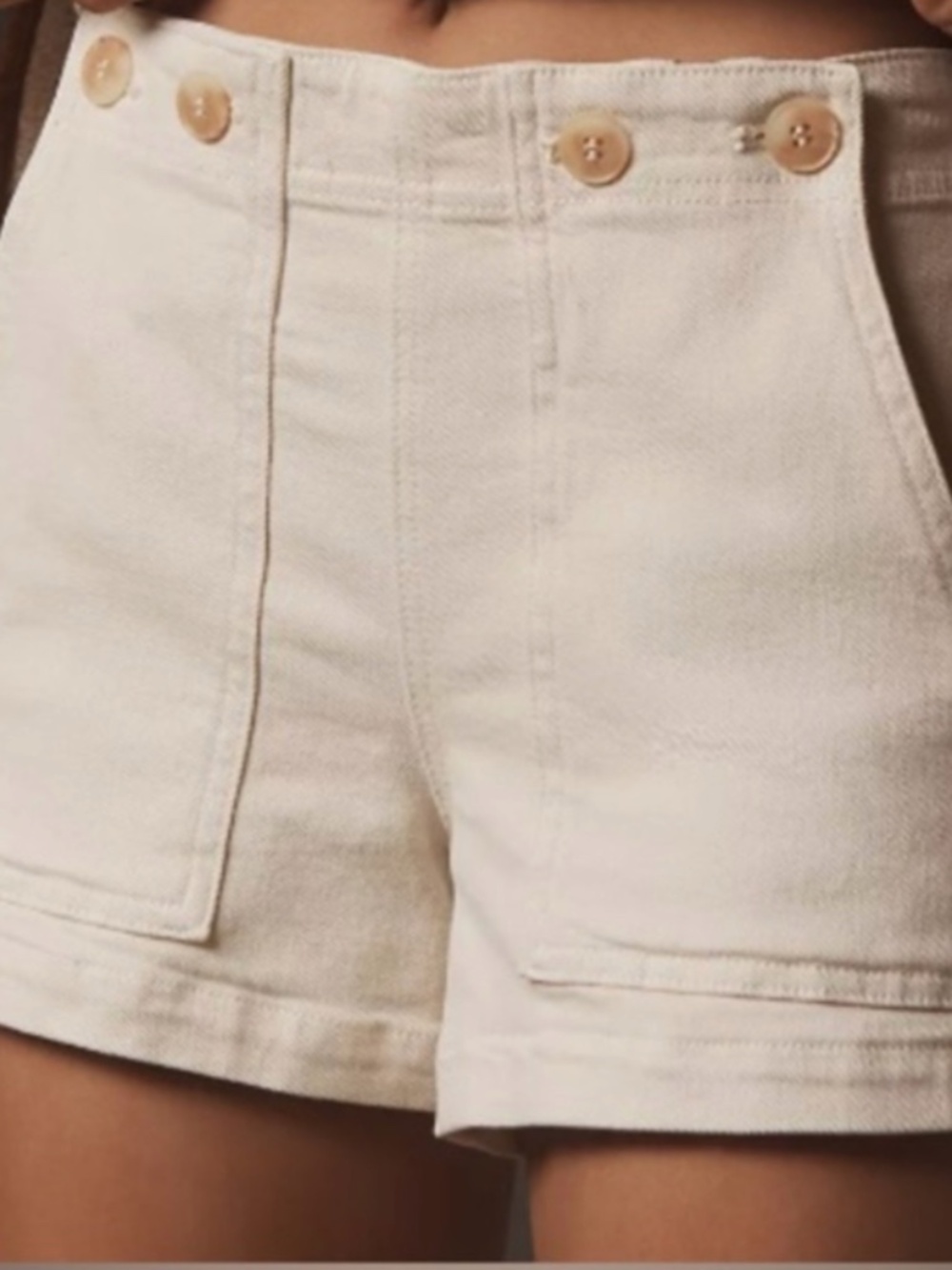 Anthropologie Pilcro High Waisted Cream Denim Shorts. Size 27